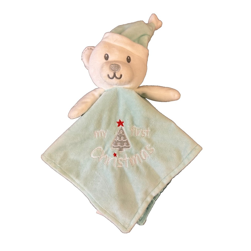 Baby Starters My First Christmas Bear Security Blanket Green White Tree Rattles‎